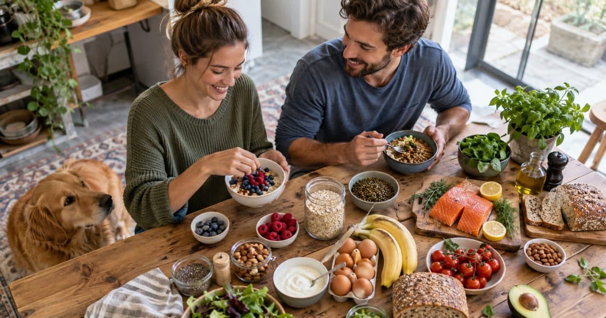 Sélection d’aliments variés pour les repas des sportifs.